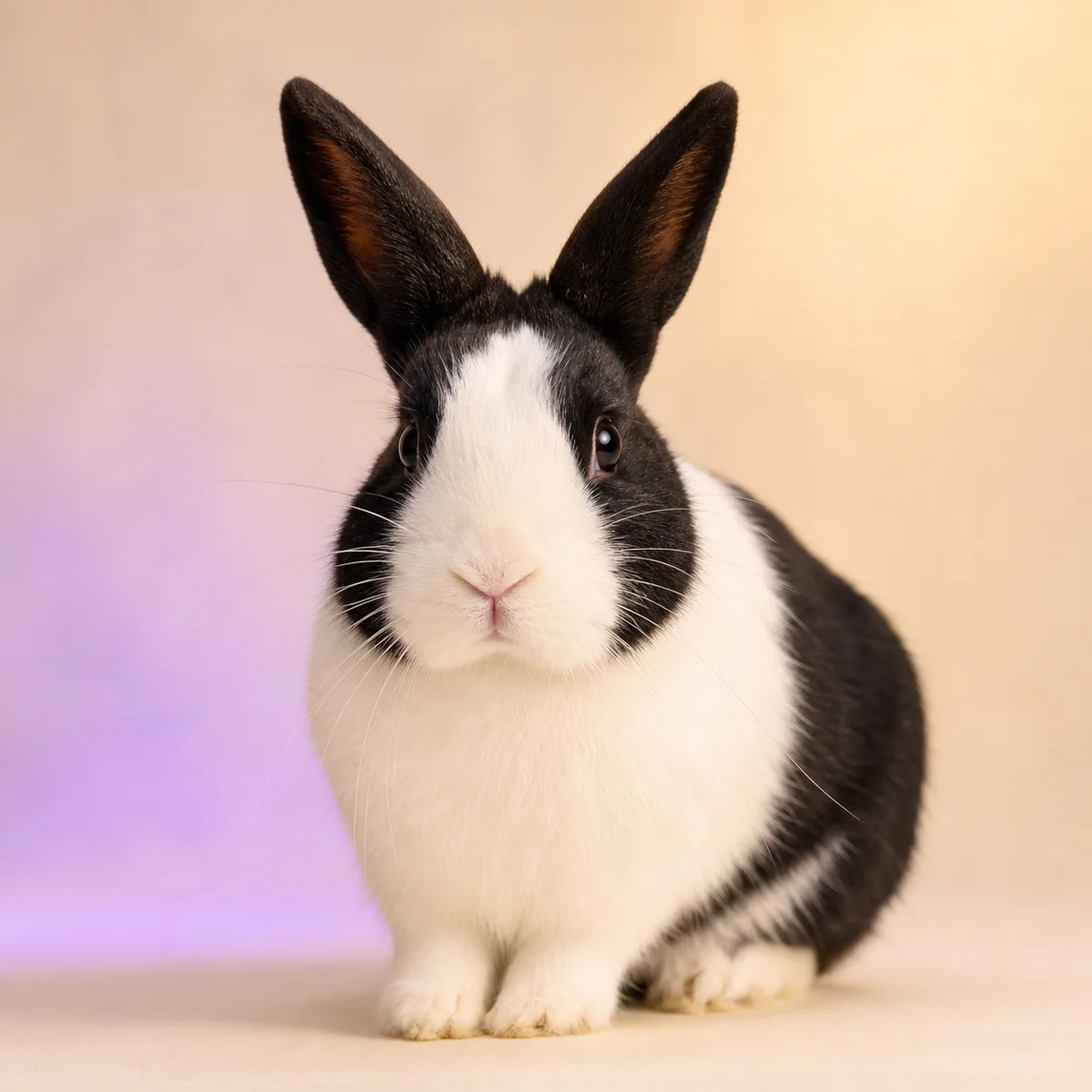 Studio portrait of Magical Guy black and white rabbit